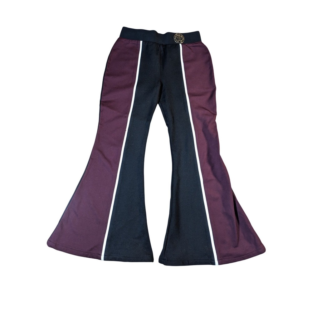 JDs Flare Pants Burgundy Black White Stripe Trim Metallic Detail Size 28